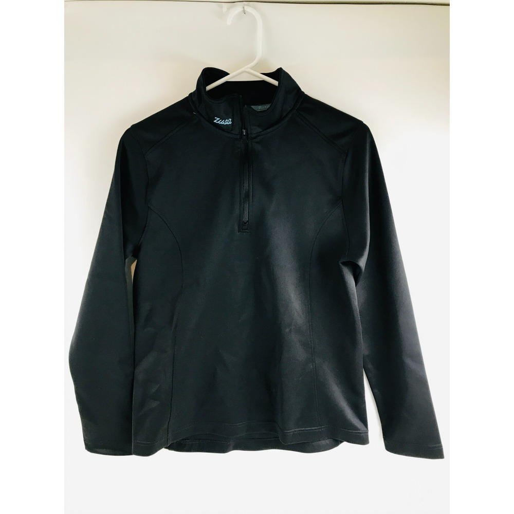 Zusa Shirt Women's Size Medium Black Pullover 1/4 Zip Mock Neck Long Sleeve